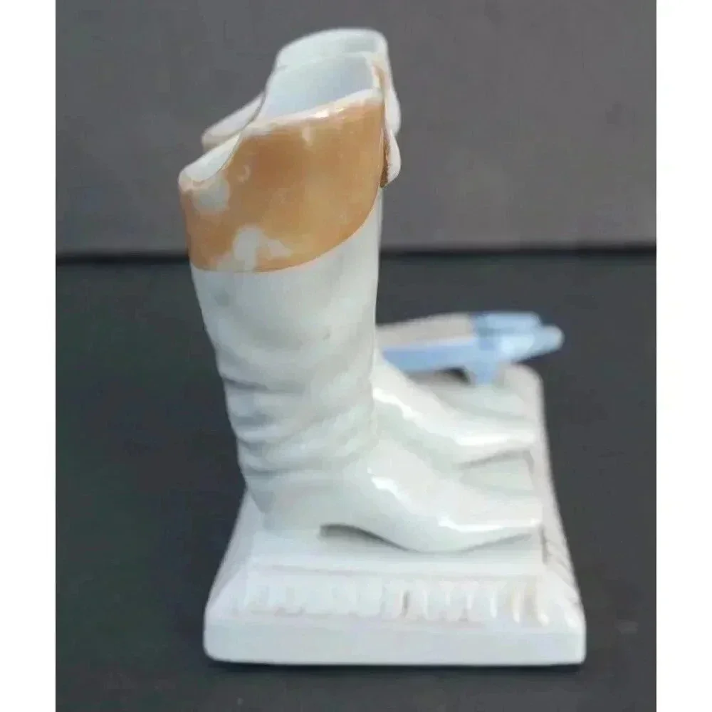 VTG Riding Boots Match Holder Striker Porcelain Bisque Hand Painted figurine